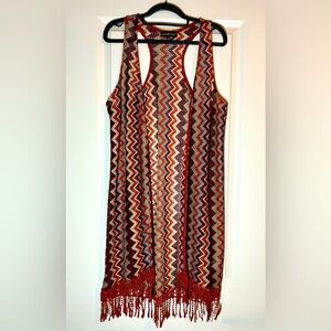 Almost Famous | Boho Multicolor Chevron Knit & Crochet Duster Vest Size Large
